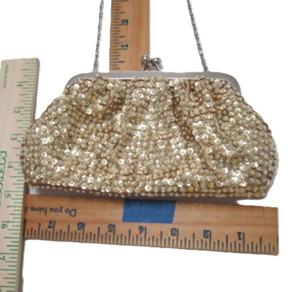 Gold Sequin Beaded Bag Evening Formal - Picture 5 of 6